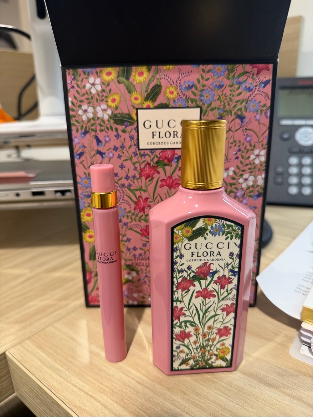 Gucci Pink Flora Gorgeous Gardenia Fragrance Set with Gold Accents